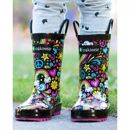 【美國OAKI】兒童提把雨鞋 115105 愛 和平 彩虹