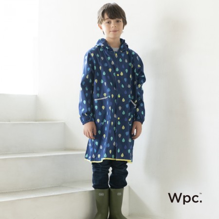 日本WPC 藍雨滴M 空氣感兒童雨衣/防水外套 附收納袋(95-120cm)